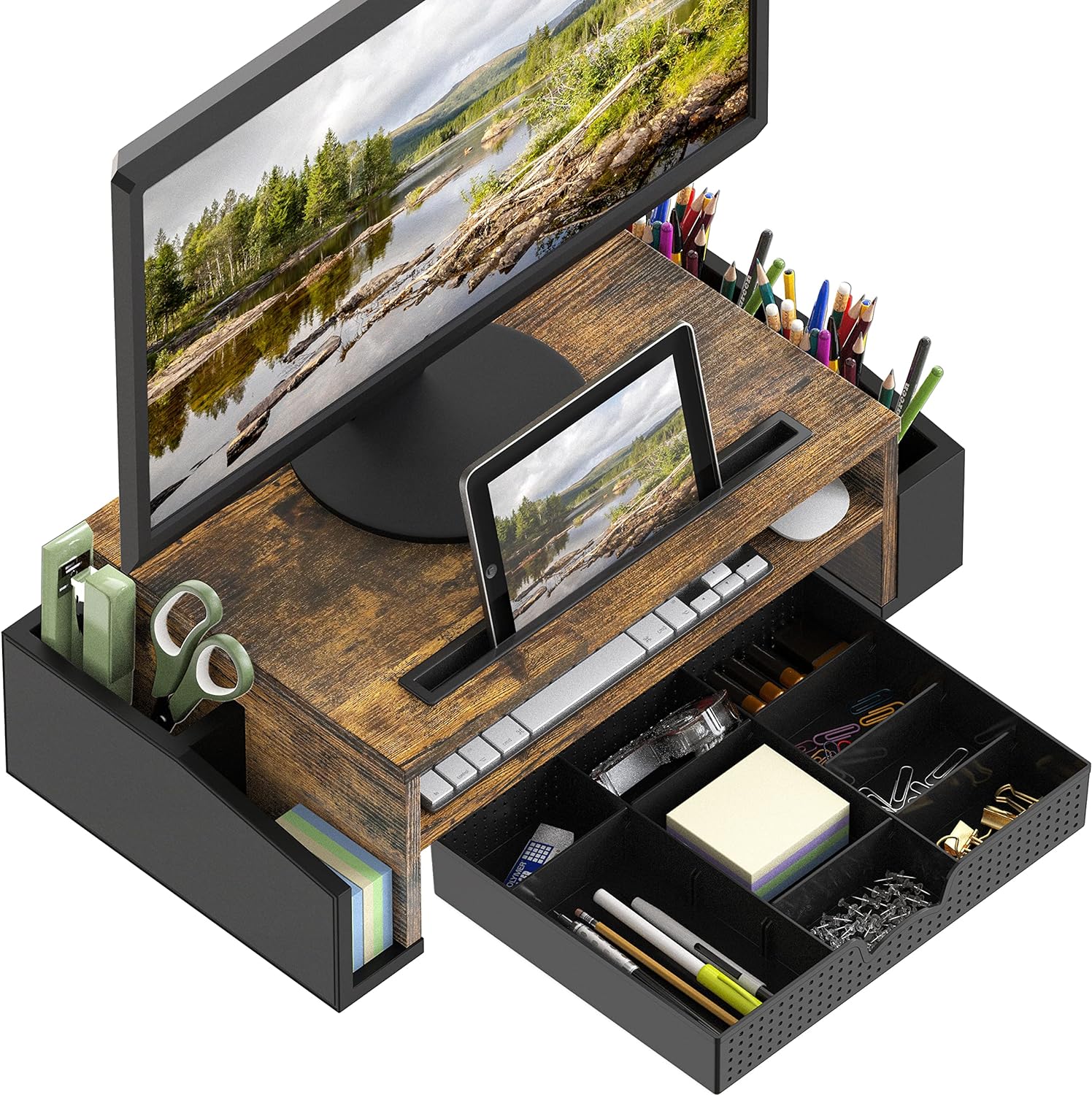 SimpleHouseware Desk Monitor Stand Riser with Adjustable Organizer Tray - Image 2